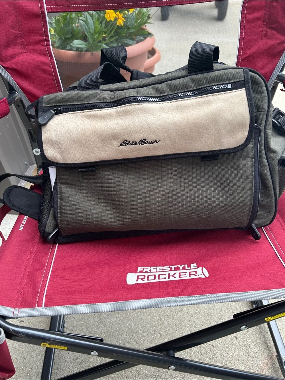 Eddie Bauer Olive and Tan Baby Changing Bag with Black Mat